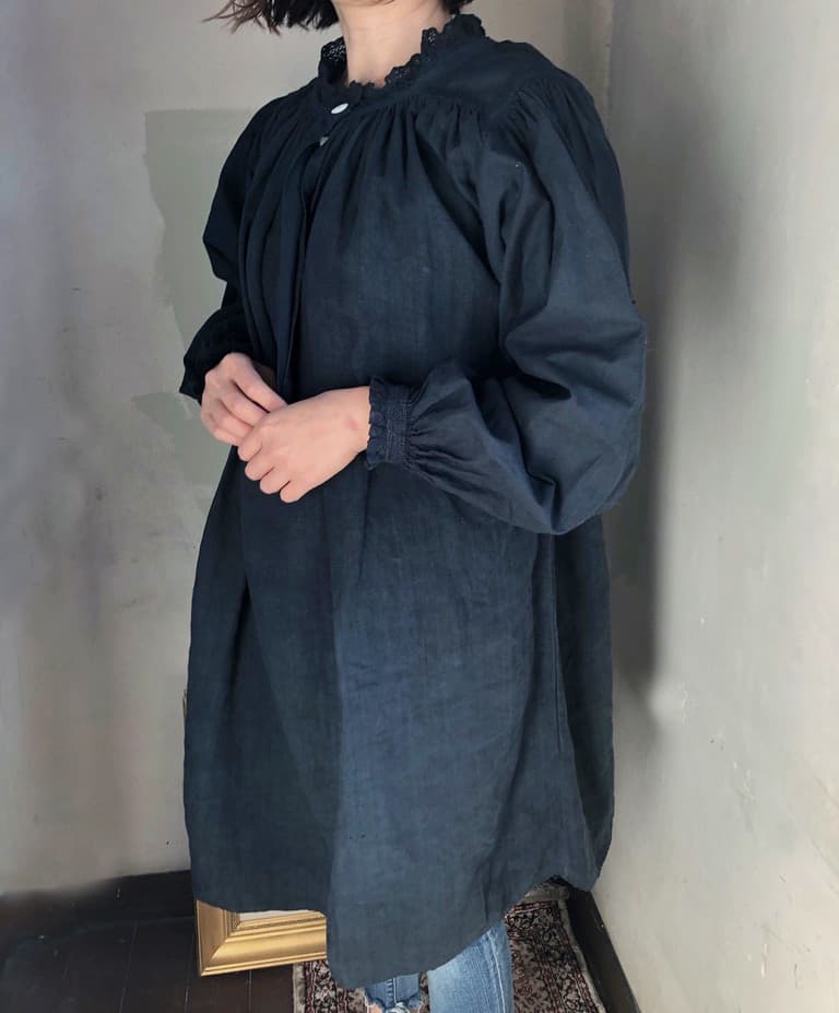 アンティークリネンスモック