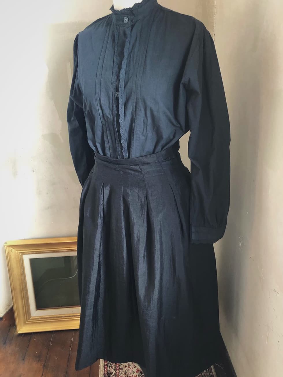 アンティークフレンチコットンフリルブラウスブラック