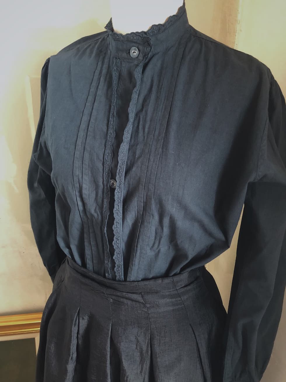 アンティークフレンチコットンフリルブラウスブラック