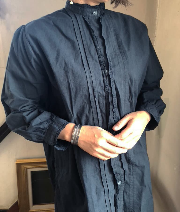 アンティークフレンチコットンフリルブラウスブラック