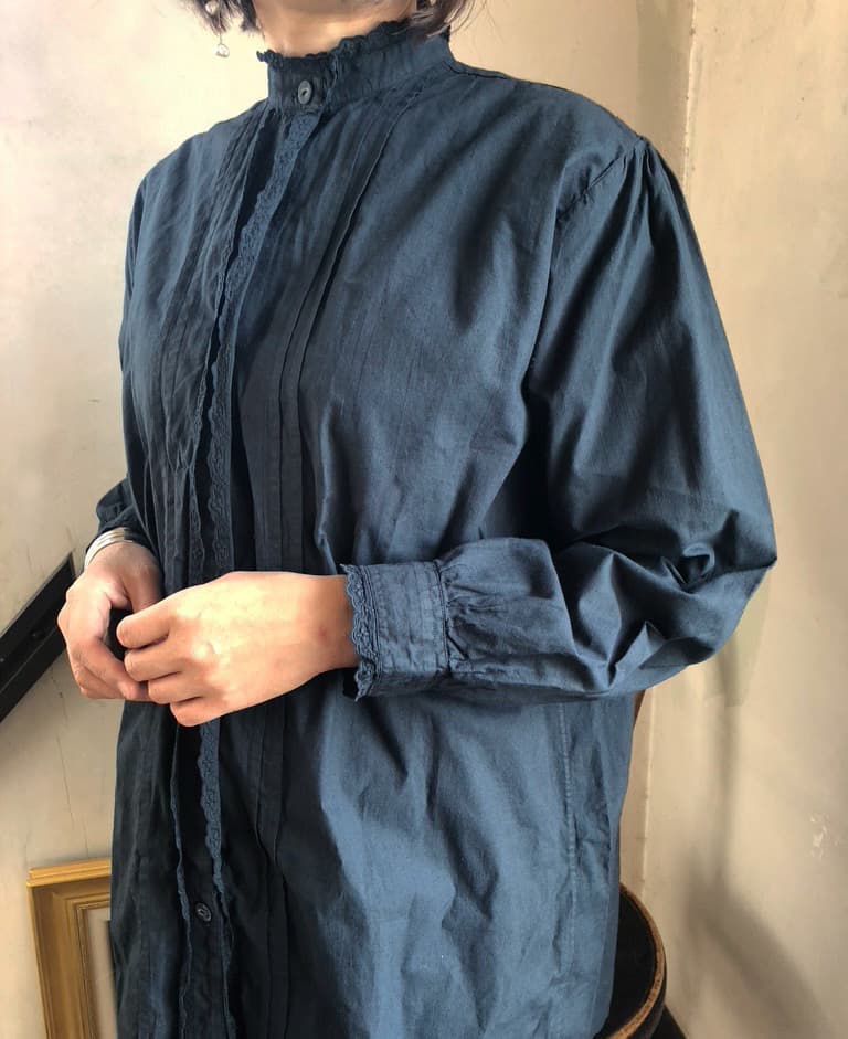 アンティークフレンチコットンフリルブラウスブラック