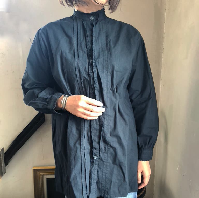 アンティークフレンチコットンフリルブラウスブラック