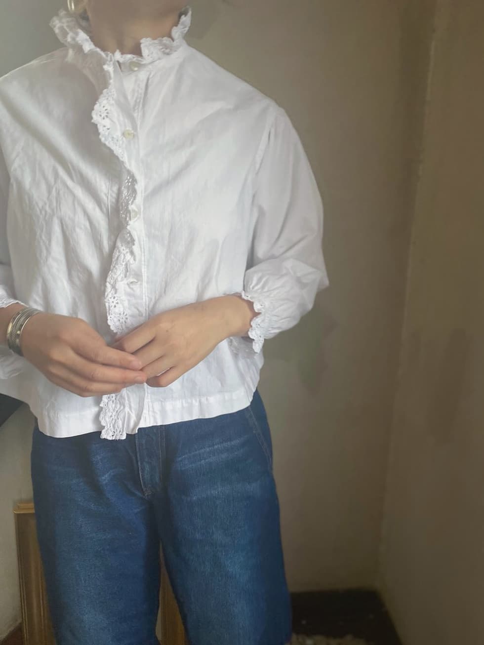 フランスアンティークフリルブラウス