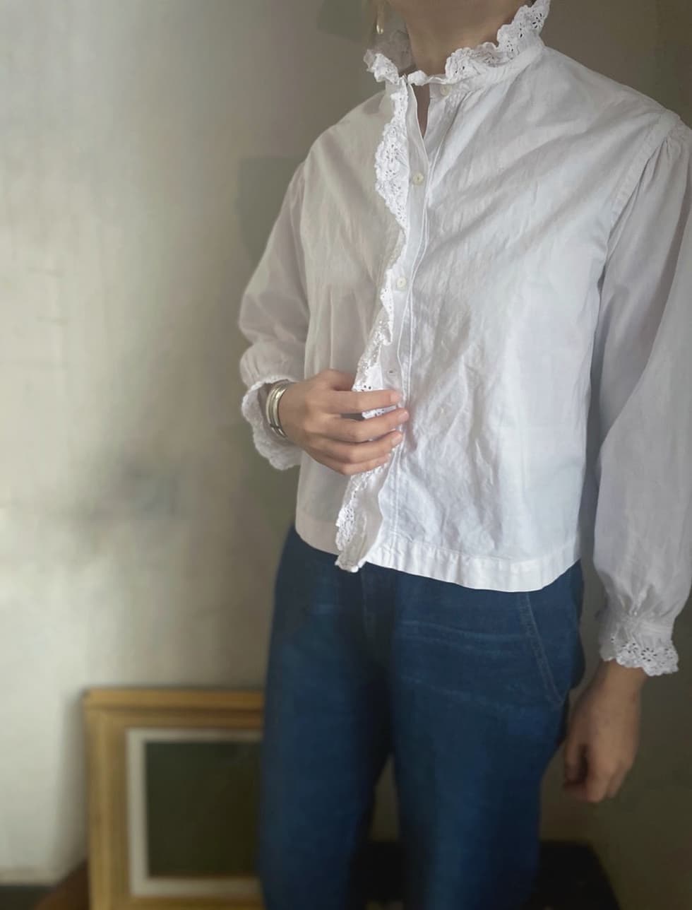 フランスアンティークフリルブラウス