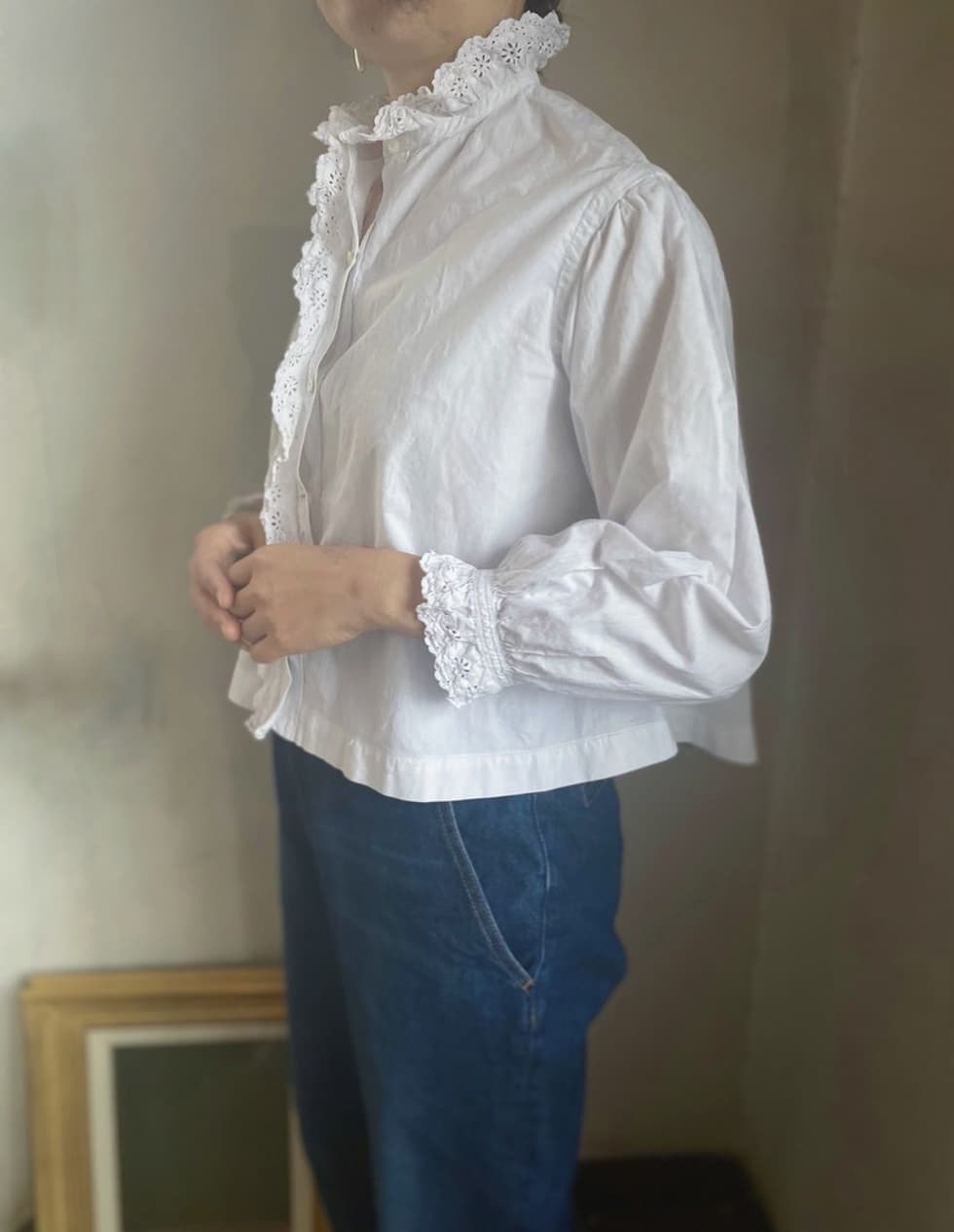 フランスアンティークフリルブラウス