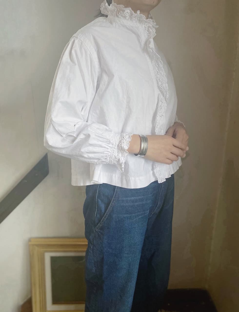 フランスアンティークフリルブラウス
