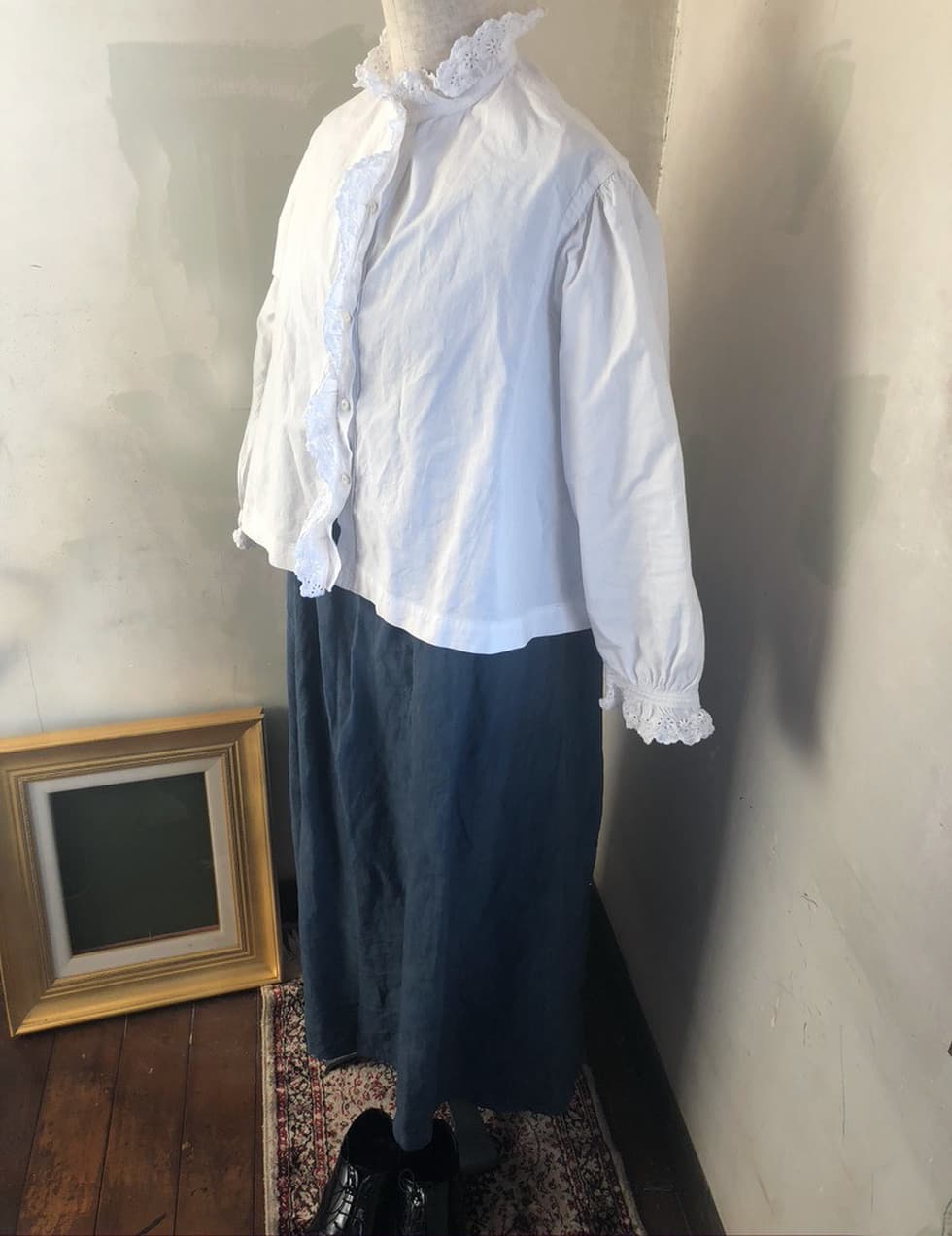 フランスアンティークフリルブラウス