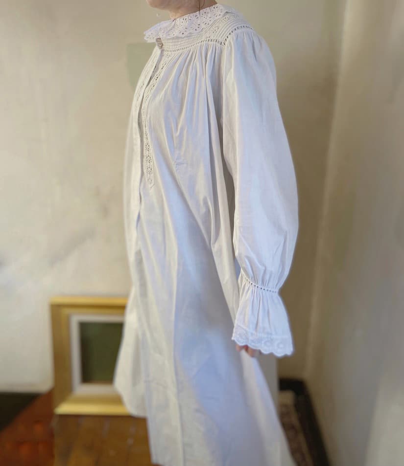 アンティークレースワンピース レース襟ワンピース ナイトガウン 