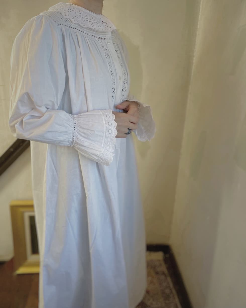 アンティークレースワンピース レース襟ワンピース ナイトガウン 