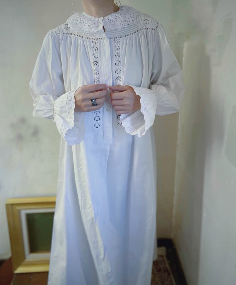 アンティークレースワンピース レース襟ワンピース ナイトガウン 