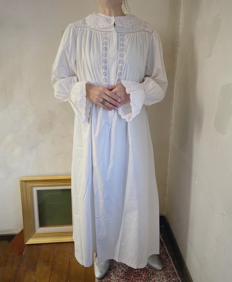 アンティークレースワンピース レース襟ワンピース ナイトガウン 
