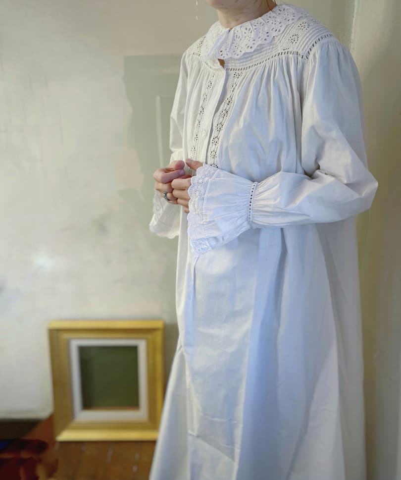 アンティークレースワンピース レース襟ワンピース ナイトガウン 