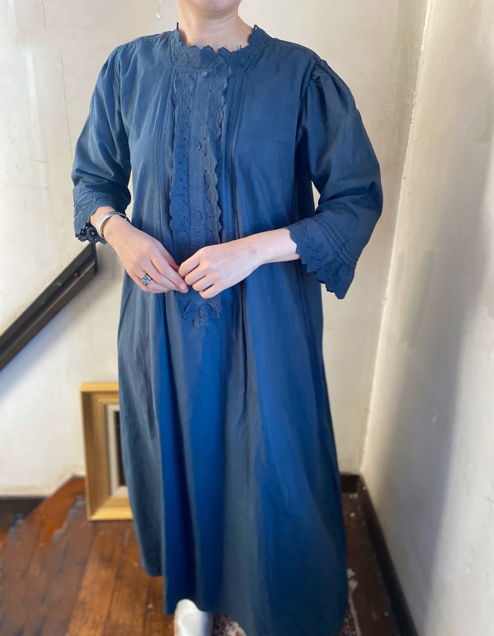 フランスアンティークレースワンピース ダークグレー