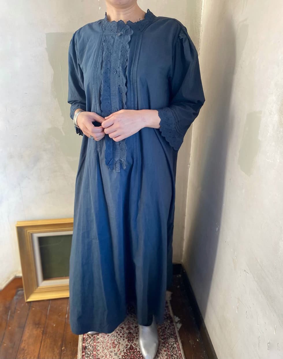 フランスアンティークレースワンピース ダークグレー