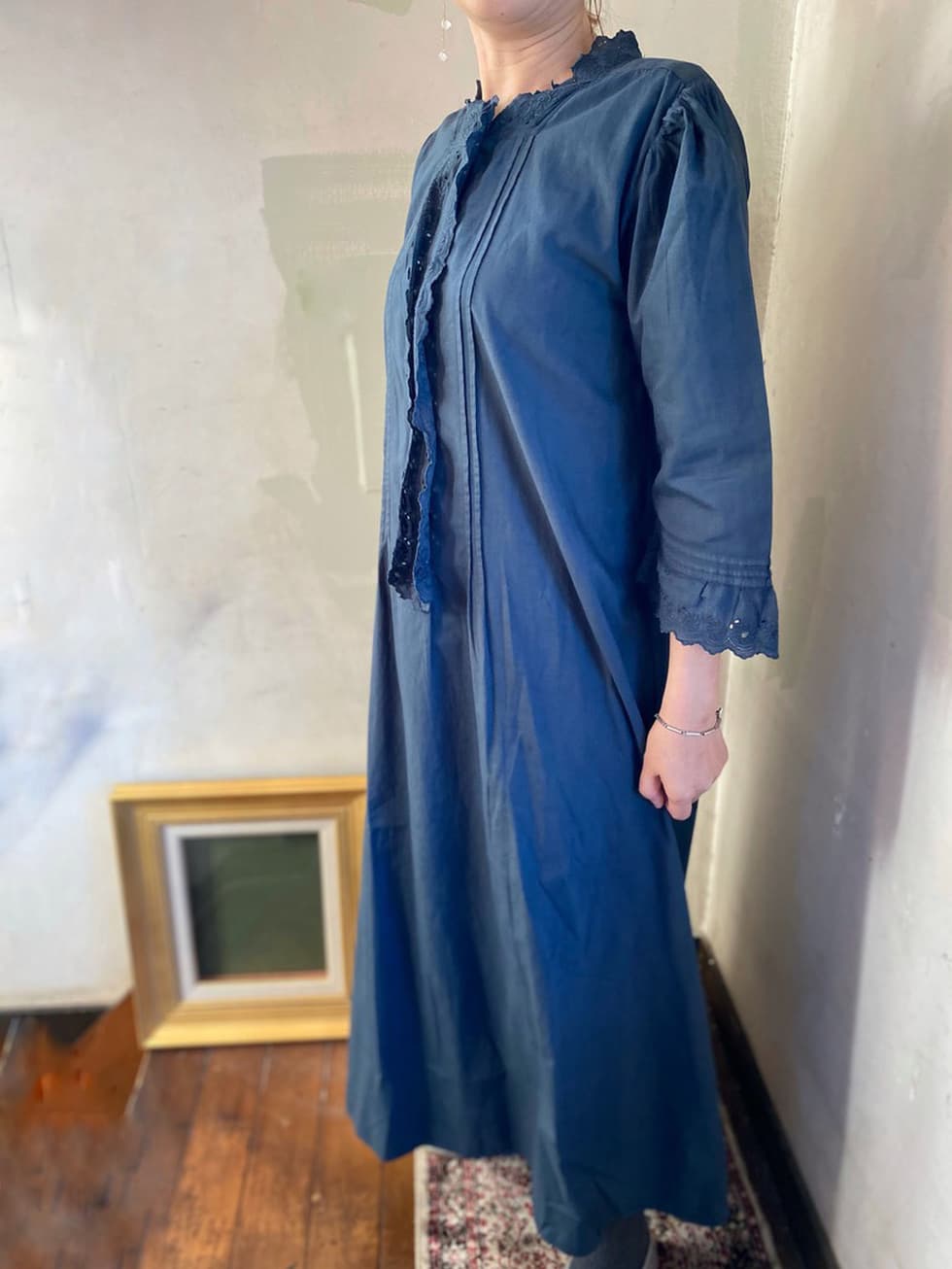 フランスアンティークレースワンピース ダークグレー