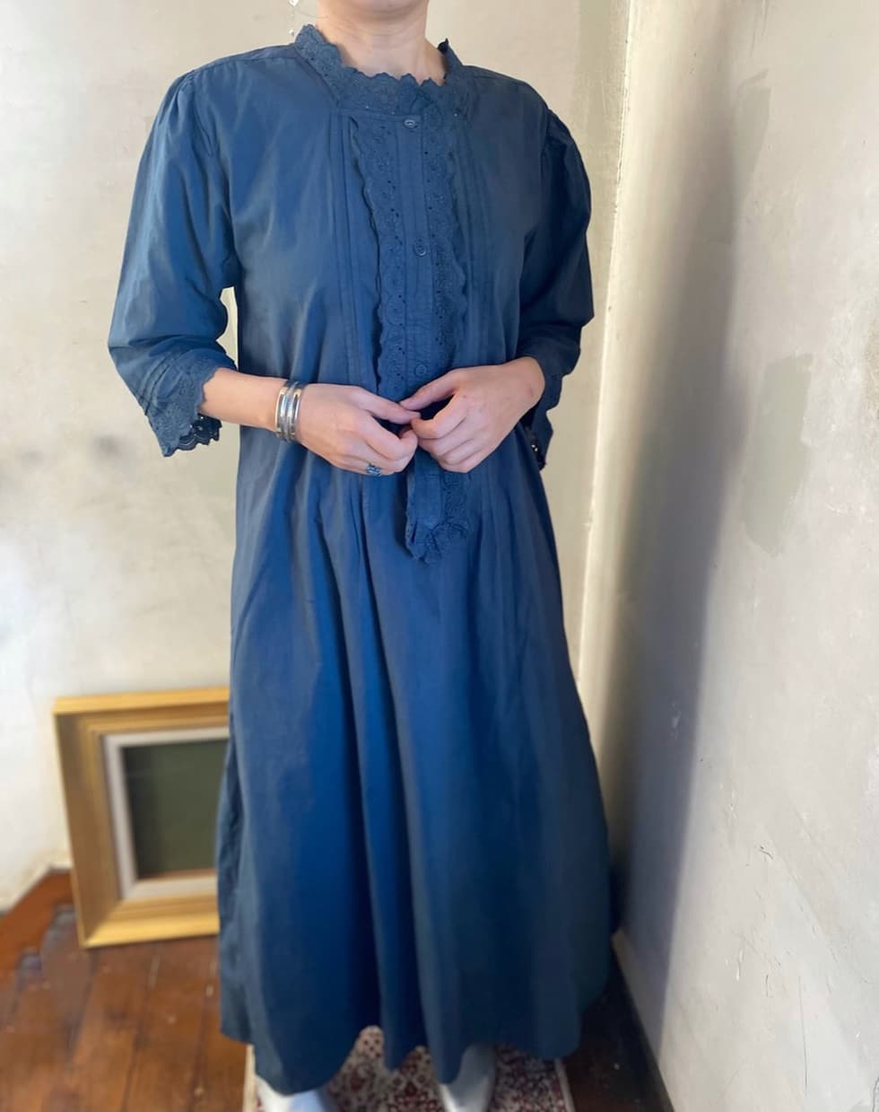 フランスアンティークレースワンピース ダークグレー