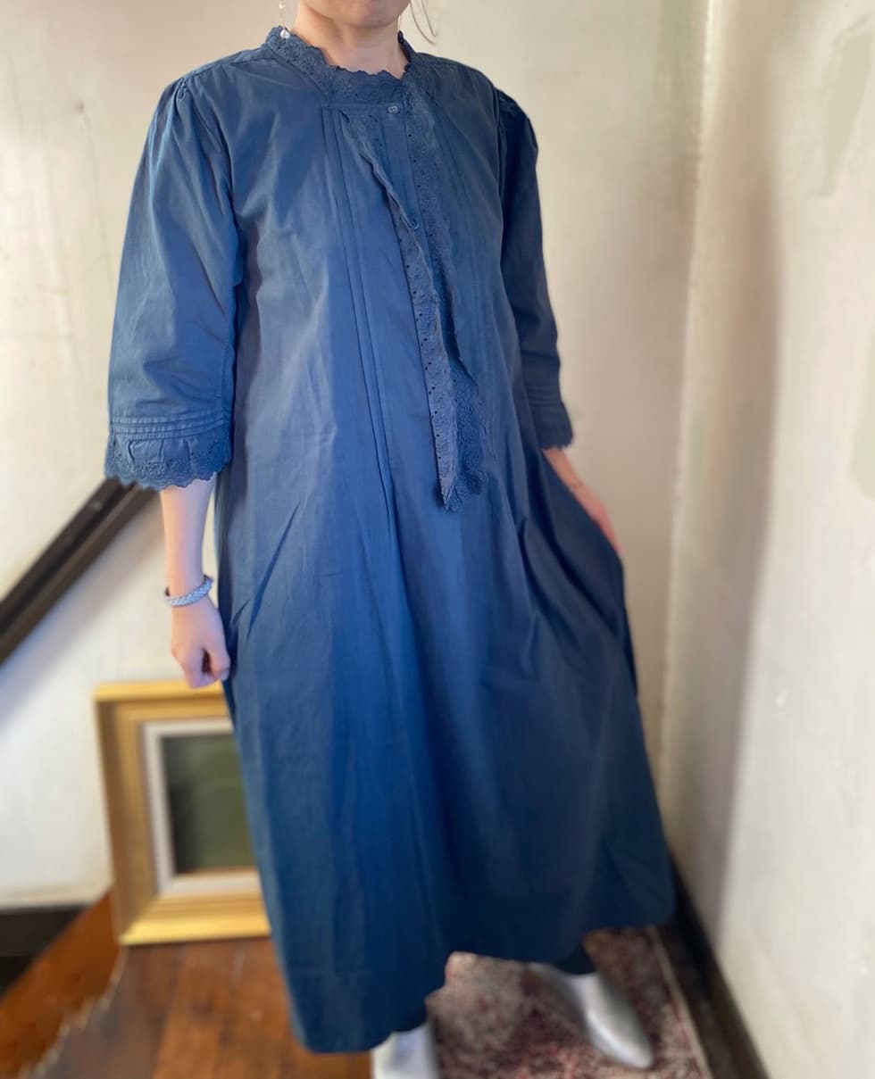 フランスアンティークレースワンピース ダークグレー