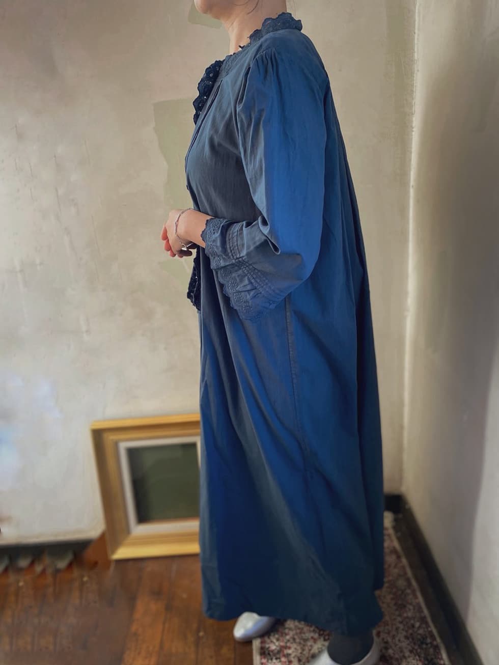 フランスアンティークレースワンピース ダークグレー