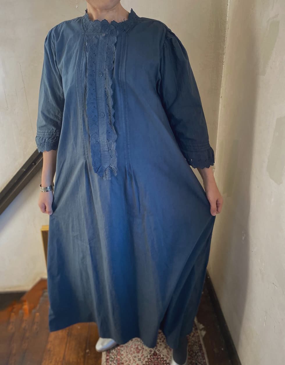 フランスアンティークレースワンピース ダークグレー