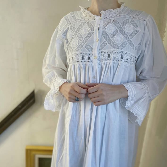 アンティークヴィクトリアンナイトドレス アンティークレースワンピース