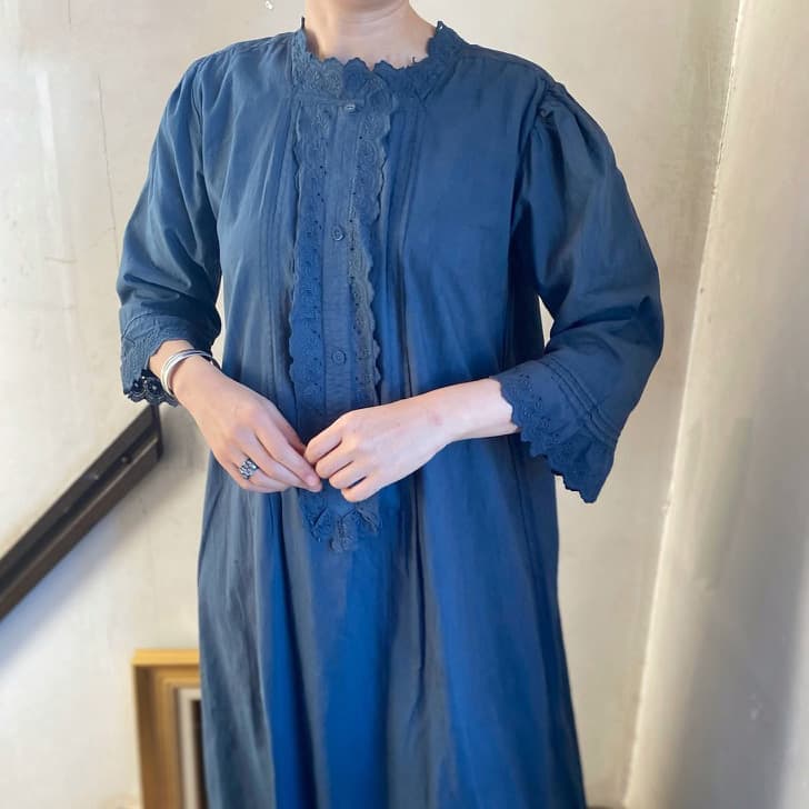 フランスアンティークレースワンピース ダークグレー