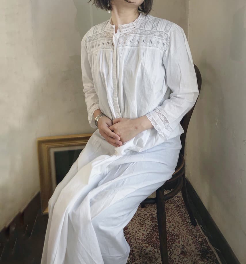 アンティークコットンレースワンピース