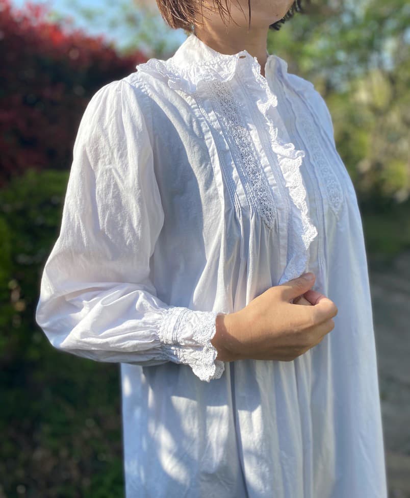 フリルピンタックのアンティークレースワンピース アンティークナイトドレス 