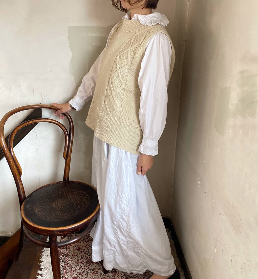 フリルピンタックのアンティークレースワンピース アンティークナイトドレス 