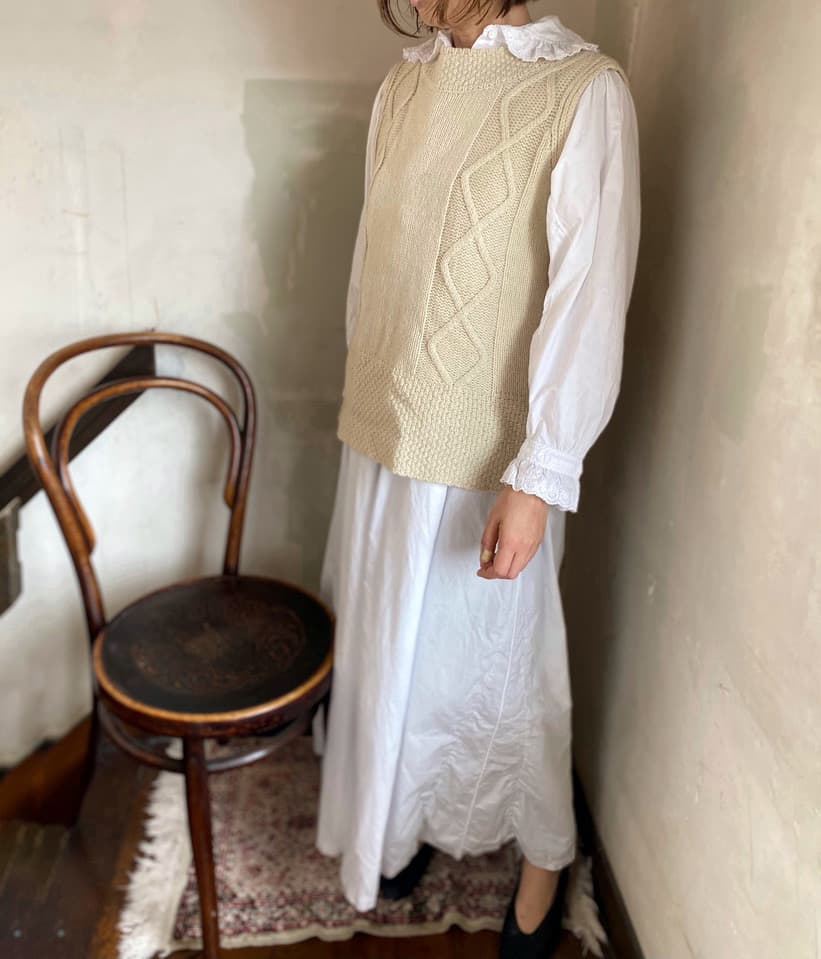 フリルピンタックのアンティークレースワンピース アンティークナイトドレス 