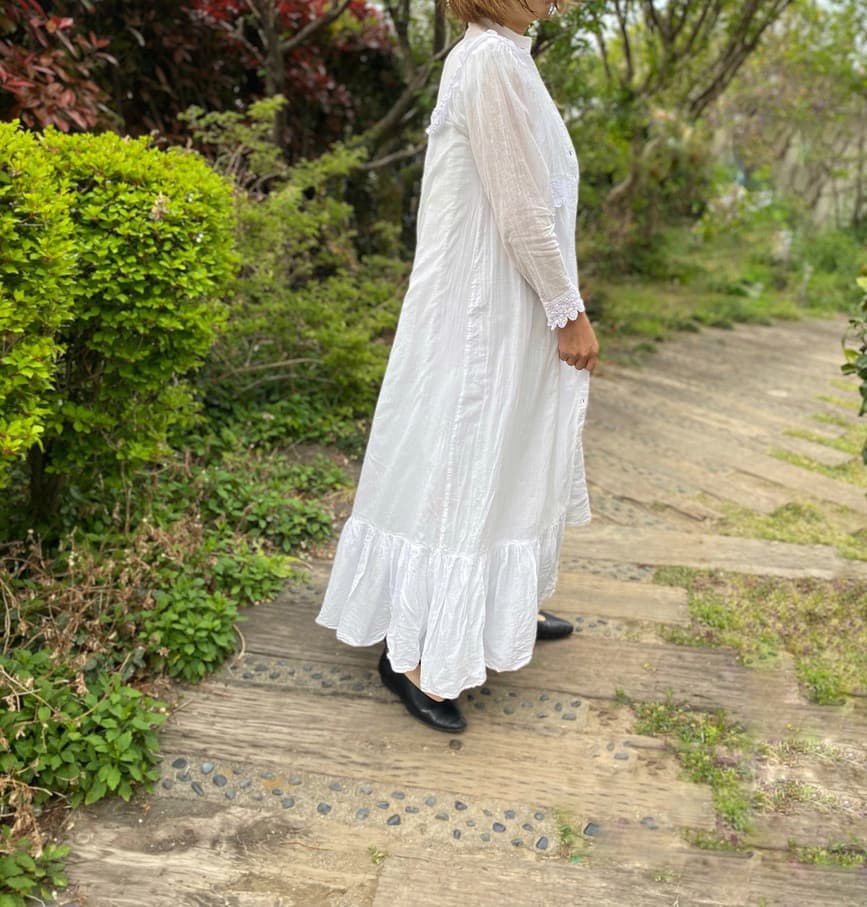 ラッフルマキシアンティークレースワンピース ナイトドレス