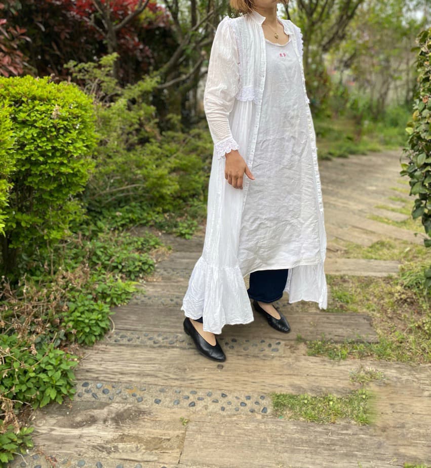 ラッフルマキシアンティークレースワンピース ナイトドレス
