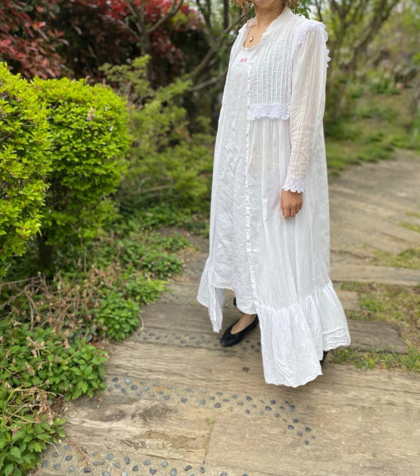 ラッフルマキシアンティークレースワンピース ナイトドレス