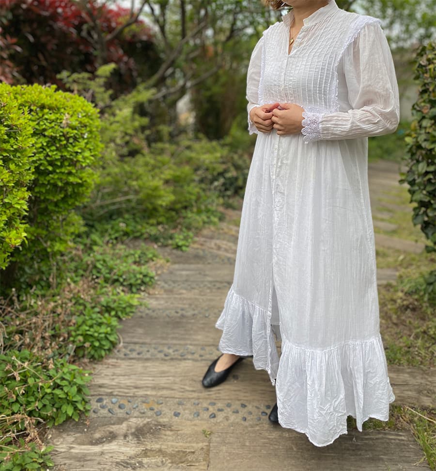 ラッフルマキシアンティークレースワンピース ナイトドレス