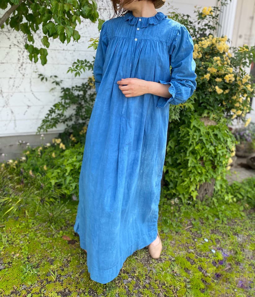 アンティークレースワンピースインディゴブルー