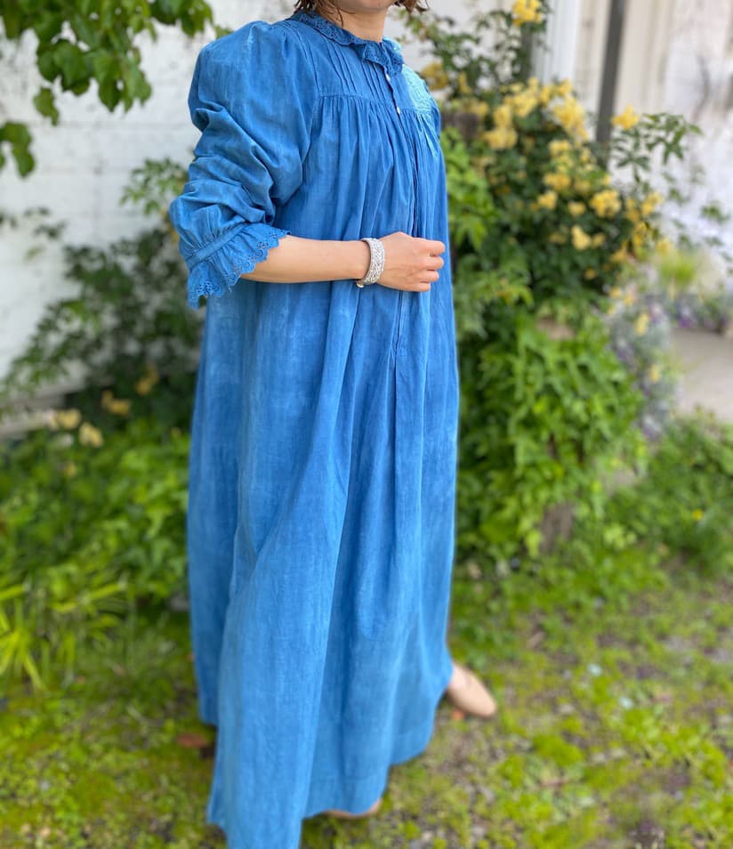 アンティークレースワンピースインディゴブルー