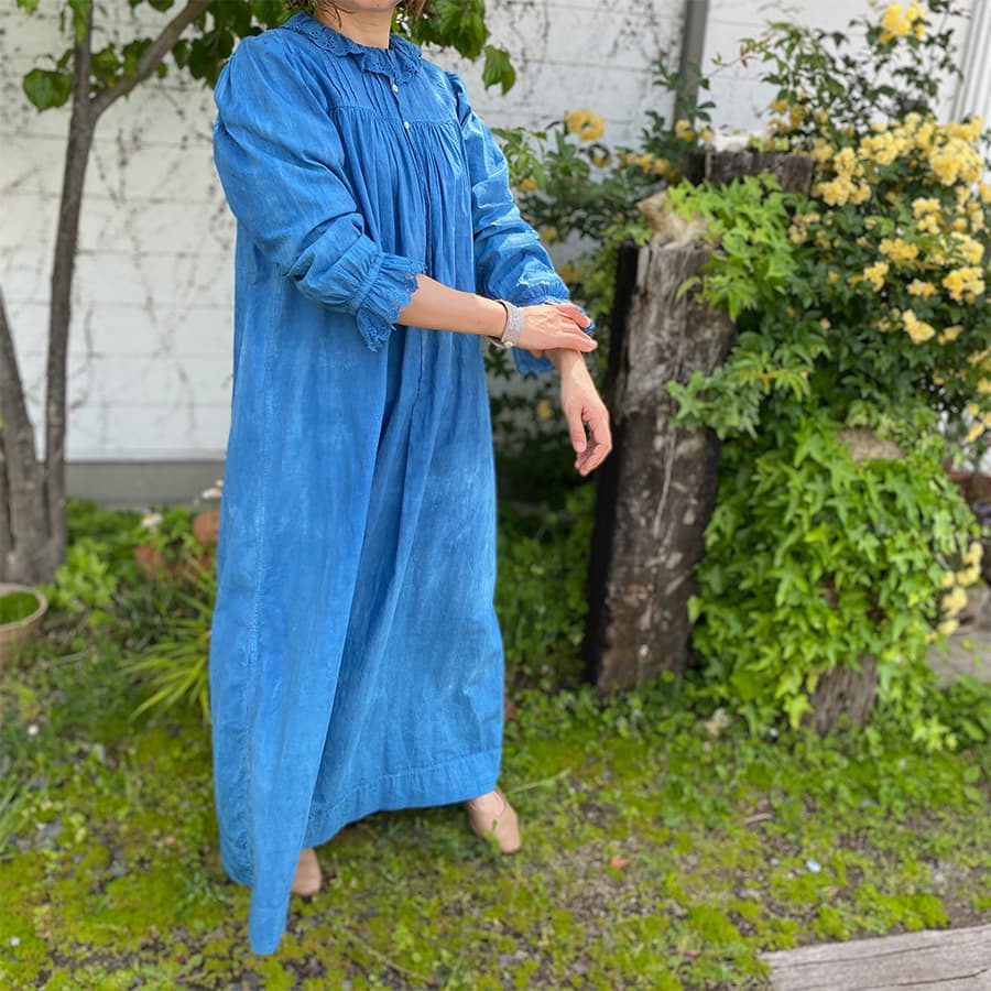 アンティークレースワンピースインディゴブルー