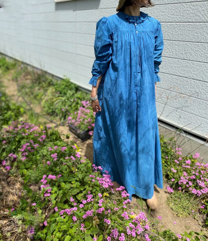 アンティークレースワンピースインディゴブルー
