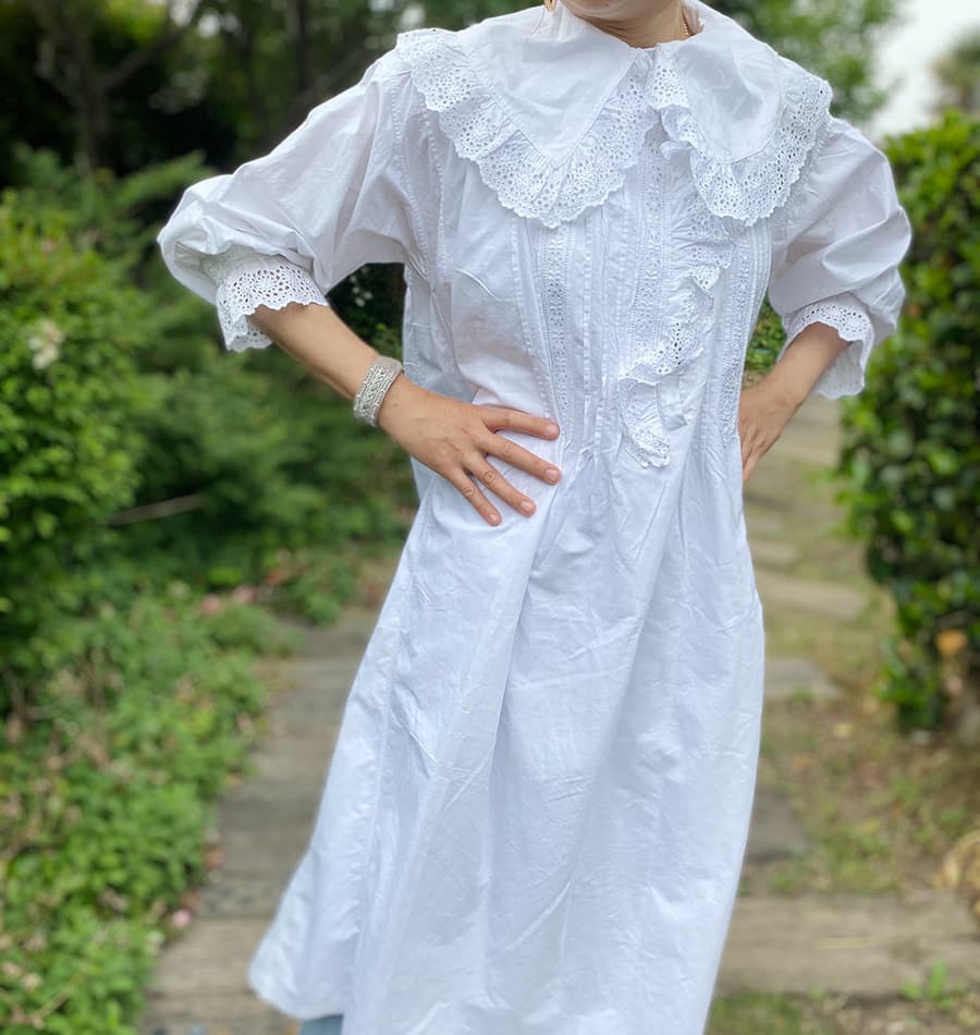 フランスアンティークレースワンピースナイトドレス