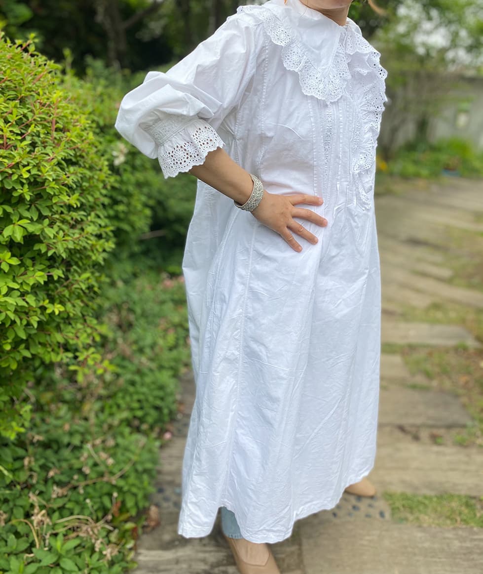 フランスアンティークレースワンピースナイトドレス