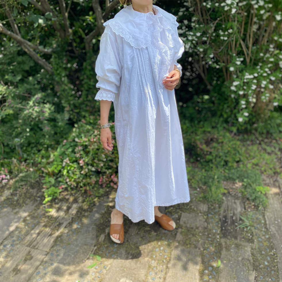 フランスアンティークレースワンピースナイトドレス