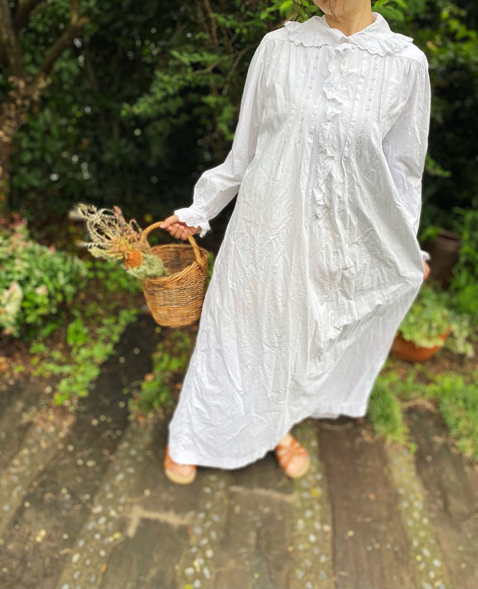 フランスアンティークナイトドレスアンティークレースワンピース