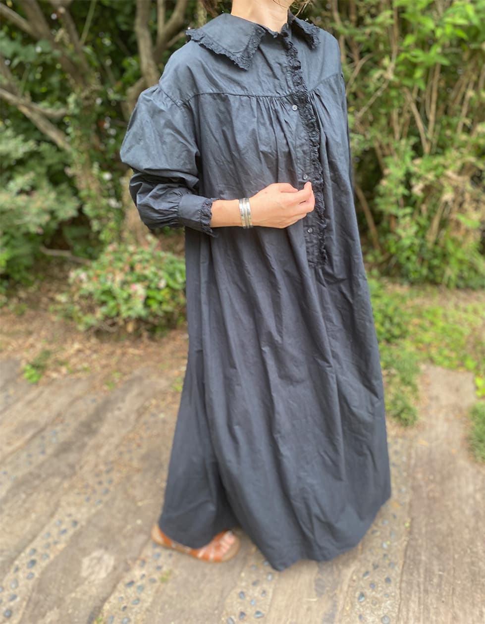 フランスアンティークレースワンピースアンティークナイトドレスブラック