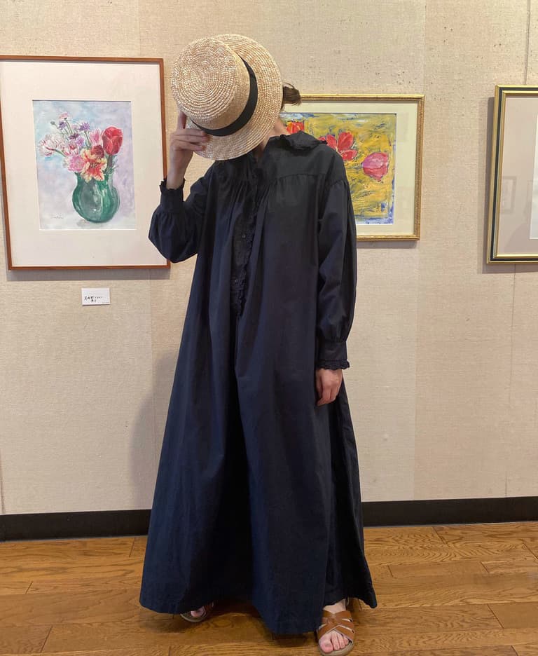 フランスアンティークレースワンピースアンティークナイトドレスブラック