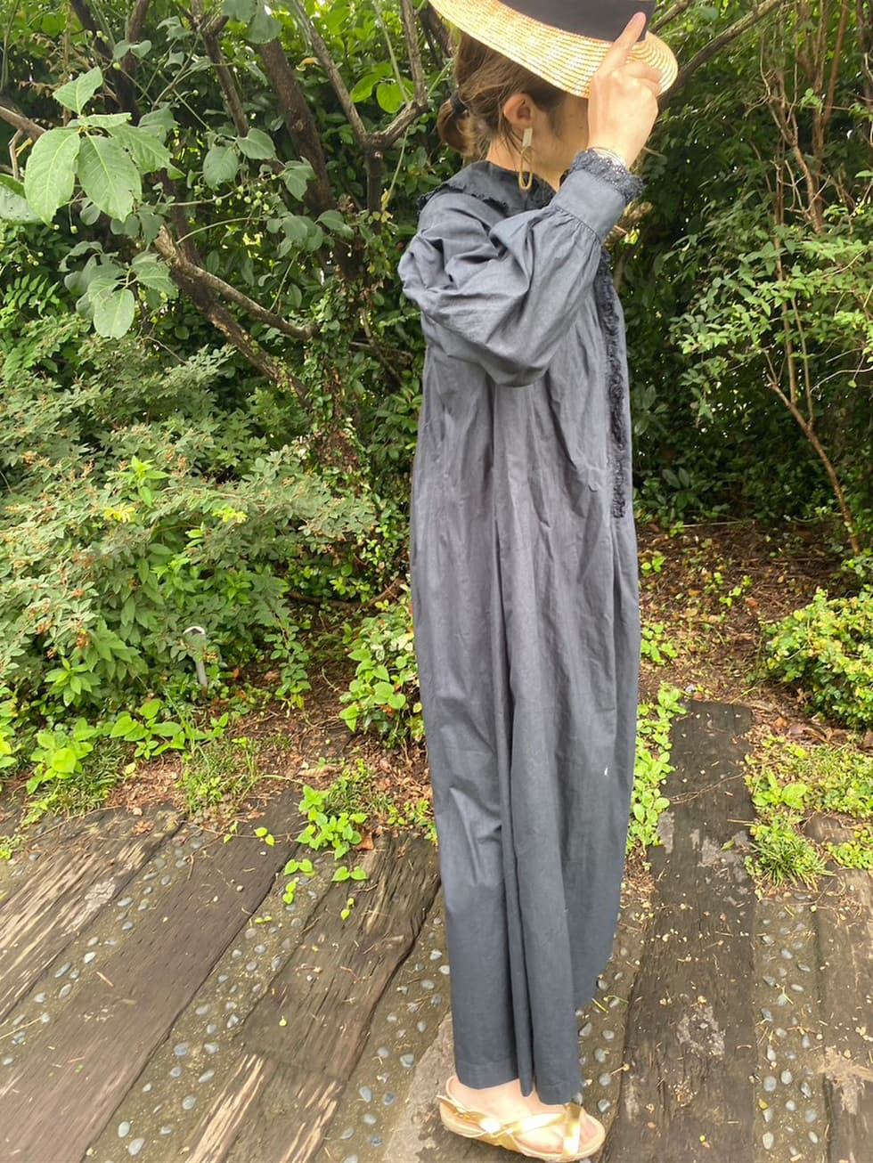 フランスアンティークレースワンピースアンティークナイトドレスブラック