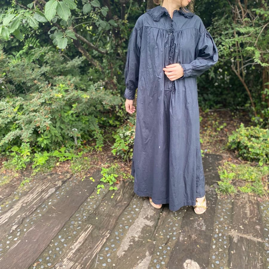 フランスアンティークレースワンピースアンティークナイトドレスブラック