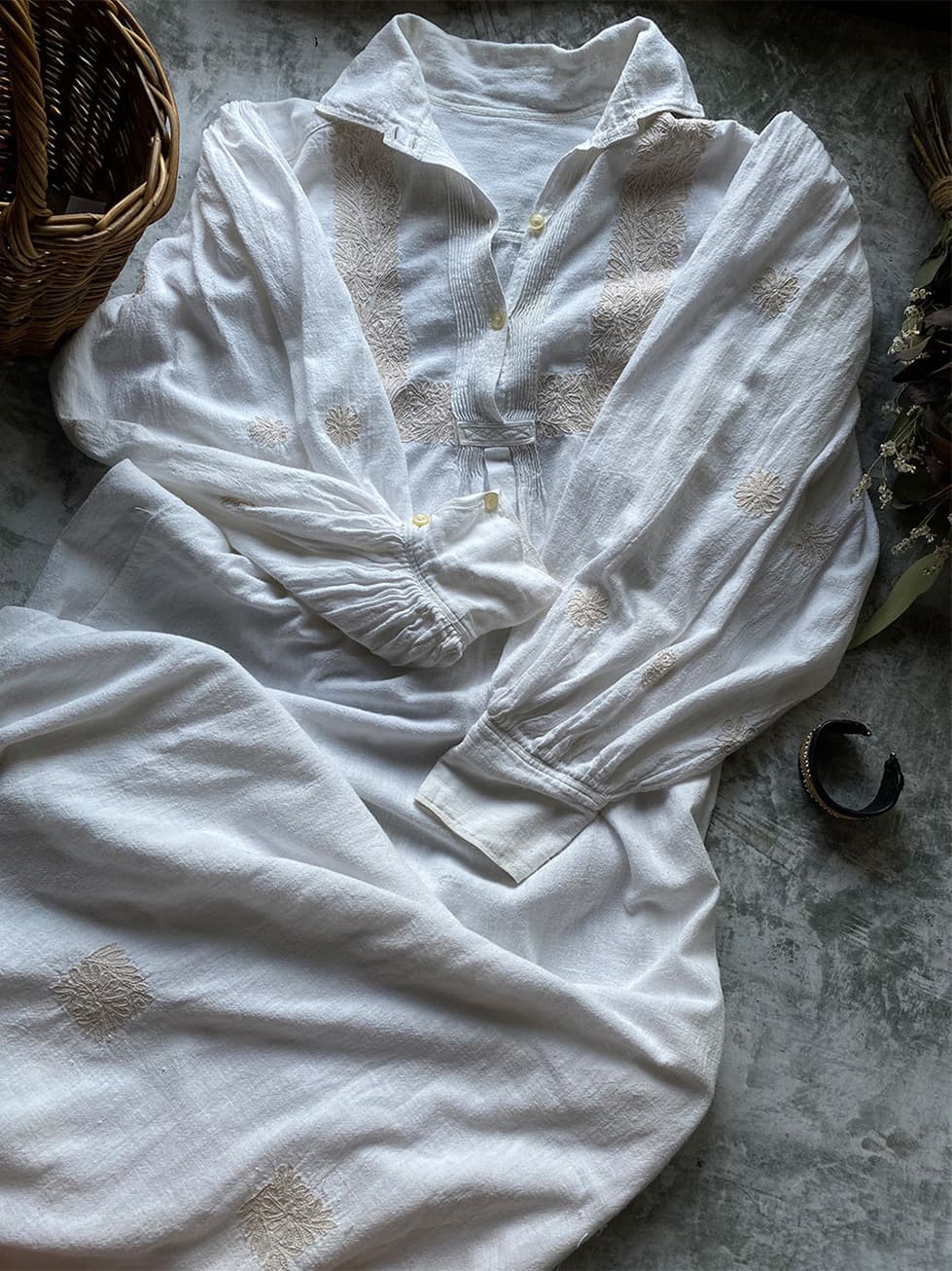 アンティークナイトドレスパフスリーブコットンワンピース