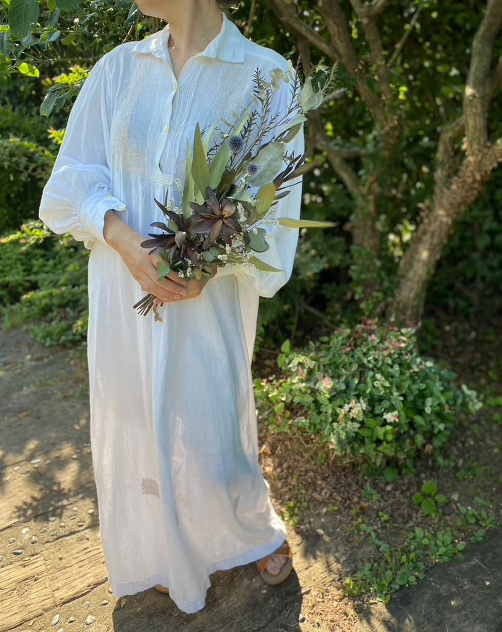 アンティークナイトドレスパフスリーブコットンワンピース