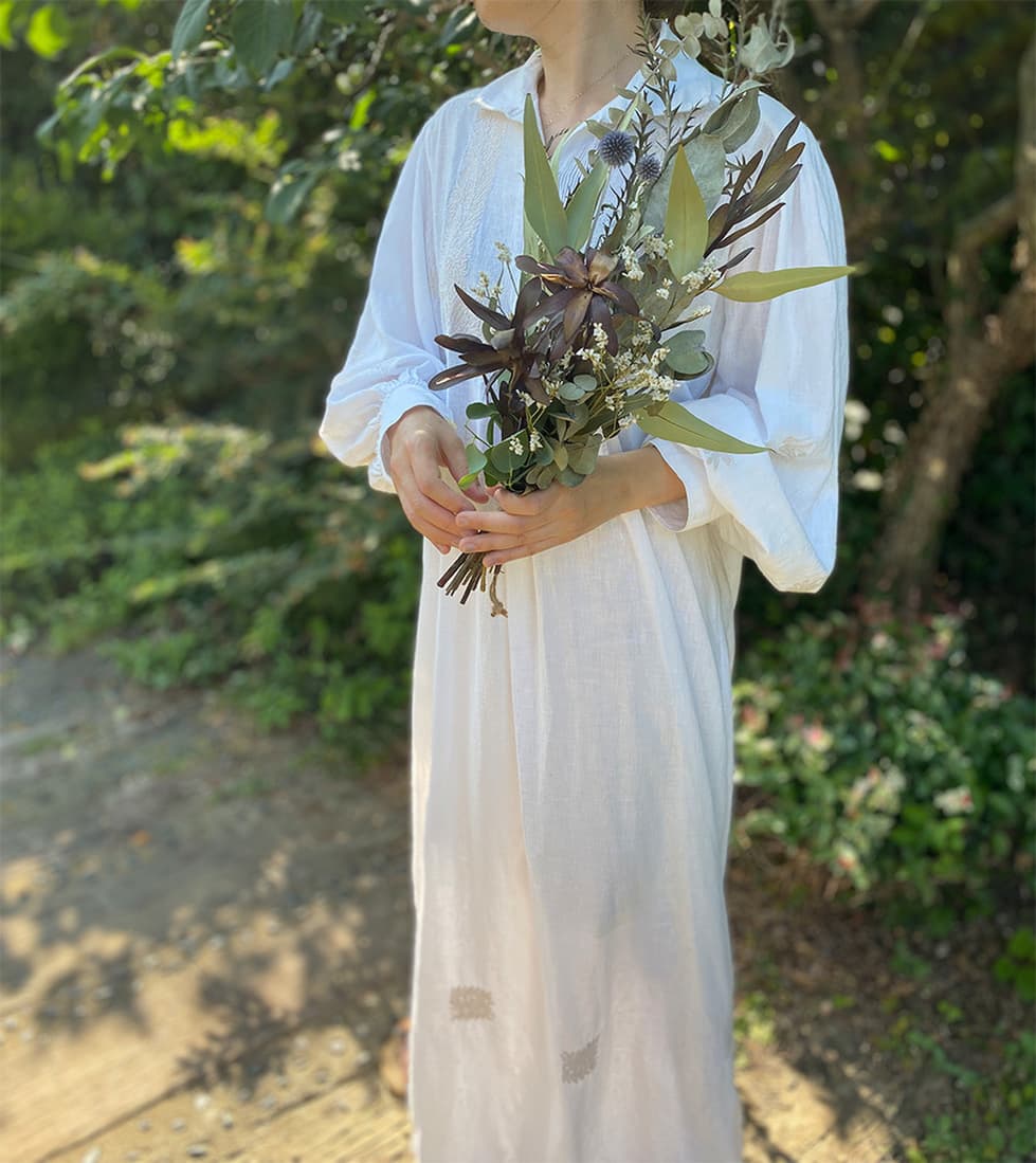 アンティークナイトドレスパフスリーブコットンワンピース