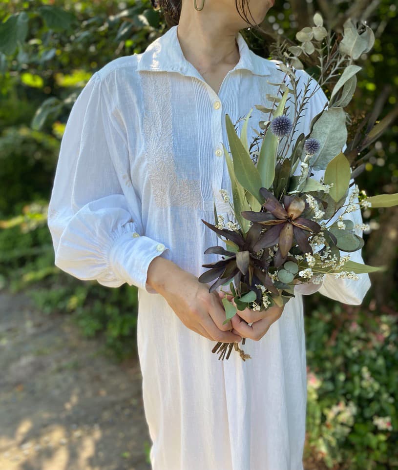 アンティークナイトドレスパフスリーブコットンワンピース