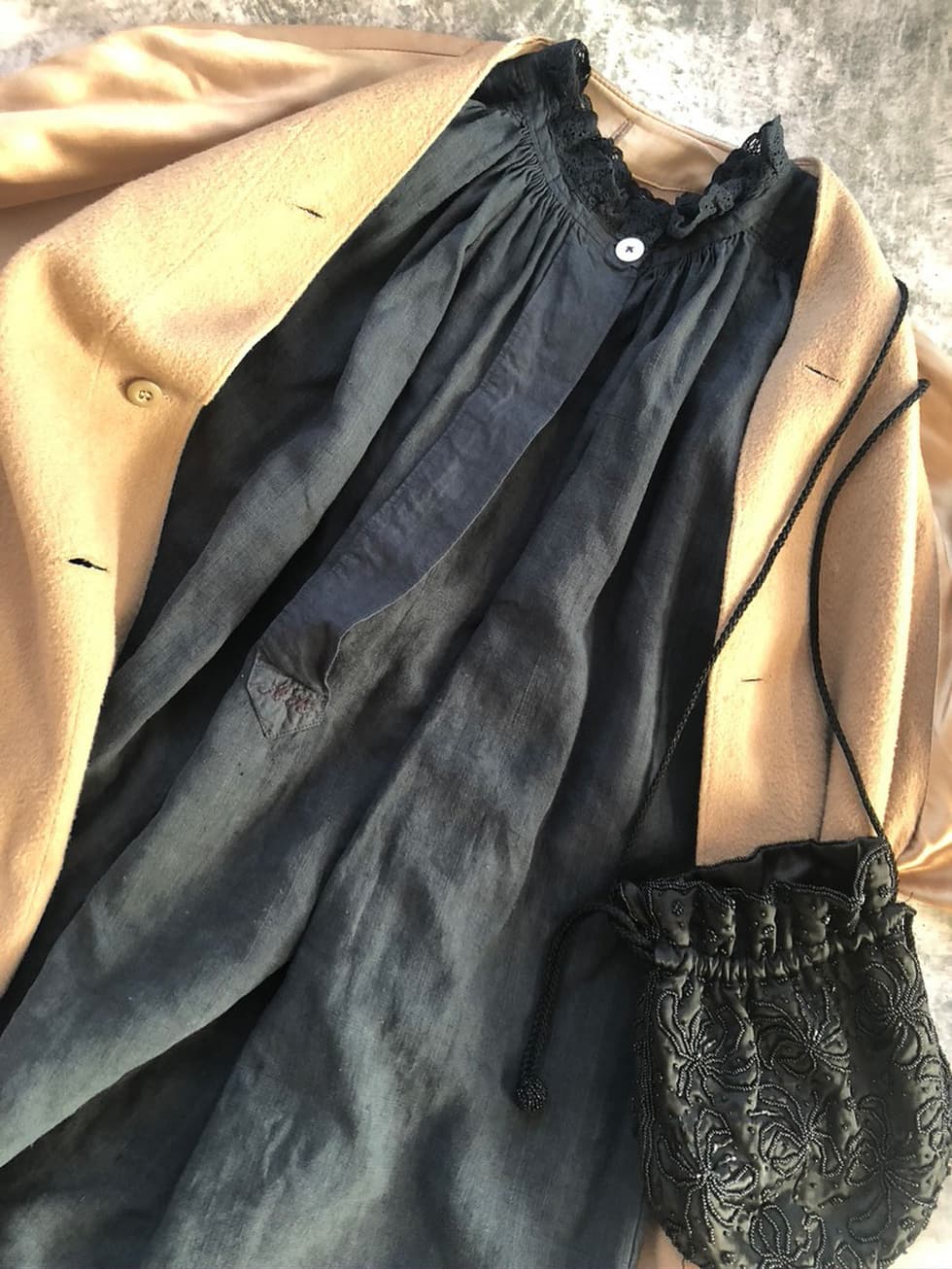 フランスアンティークリネンスモック